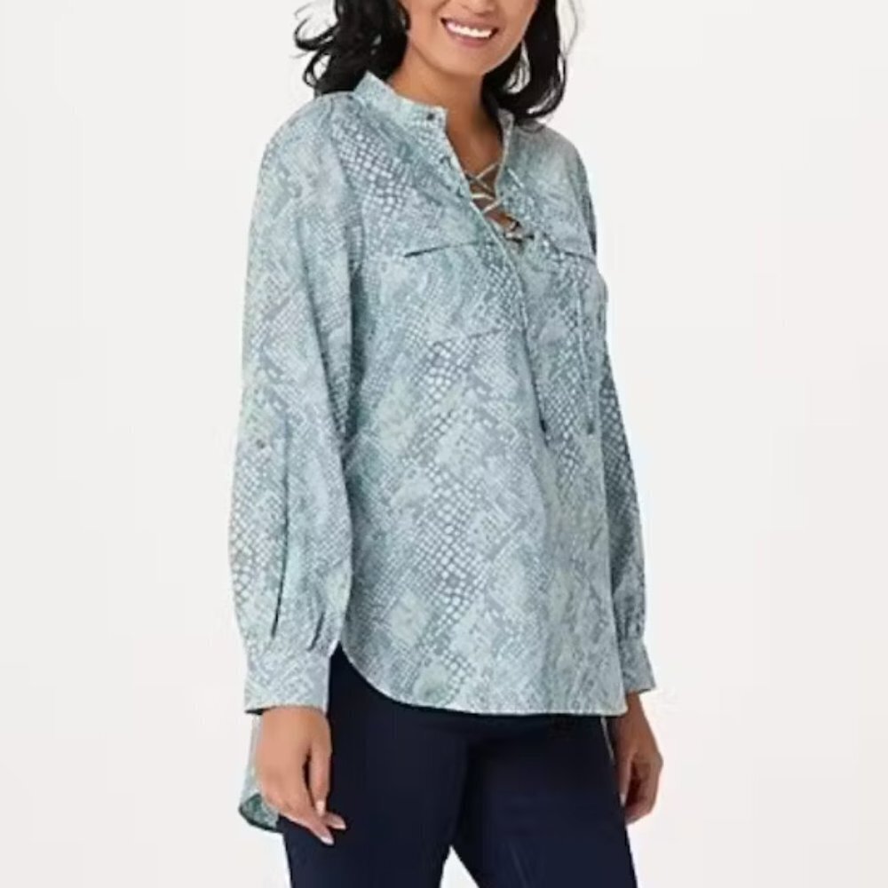 Haute Hippie Women's Tribe Snakeskin Print Lace Up Woven Top - L